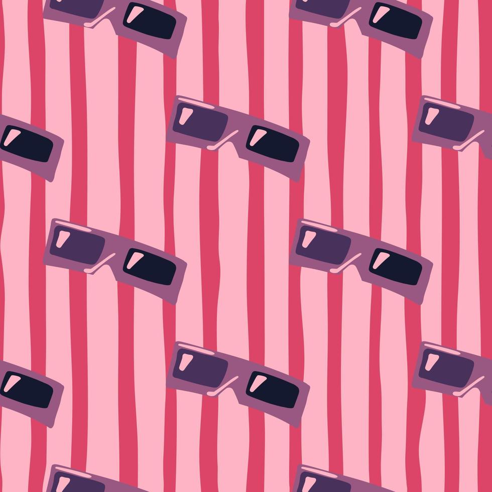 bio sömlös doodle mönster med lila tonade 3d-glasögon. rosa och röd avskalad bakgrund. vektor