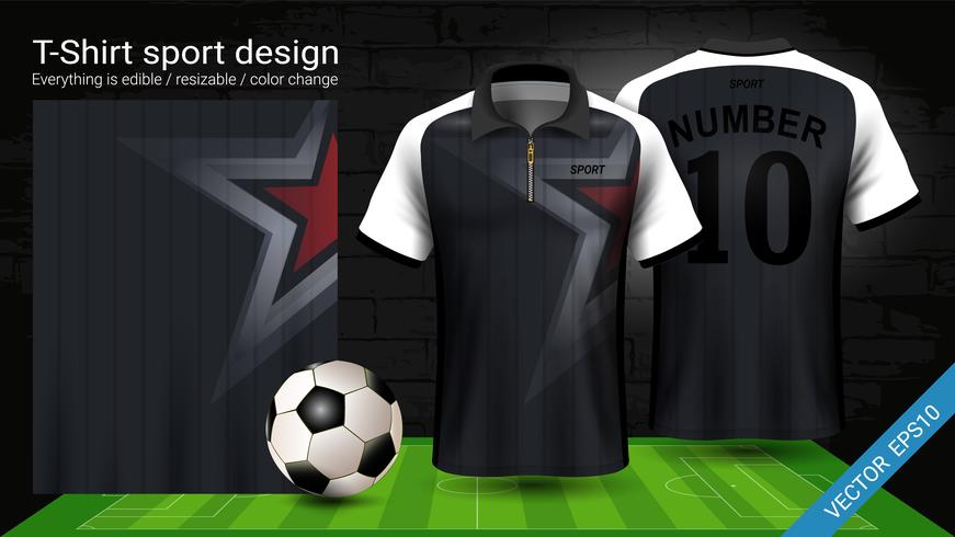 Polo-T-Shirt mit Reißverschluss, Fußball-Trikot-Sport-Mockup-Vorlage für das Fußball-Trikot oder eine Activewear-Uniform für Ihr Team. vektor