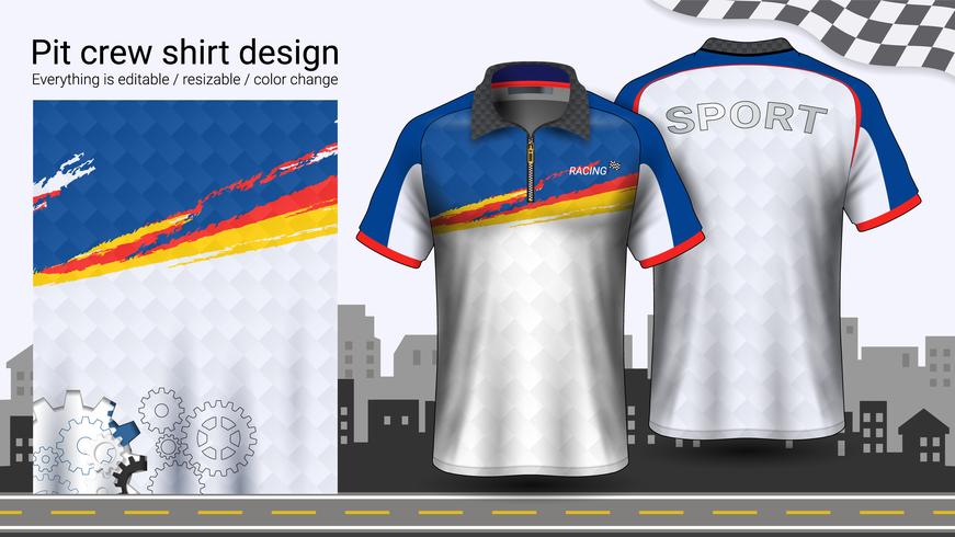 Polo t-shirt med dragkedja, Racing uniformer mockup mall för aktivt slitage och sportkläder. vektor