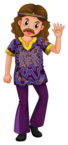 Hippiemann im purpurroten Kostüm vektor