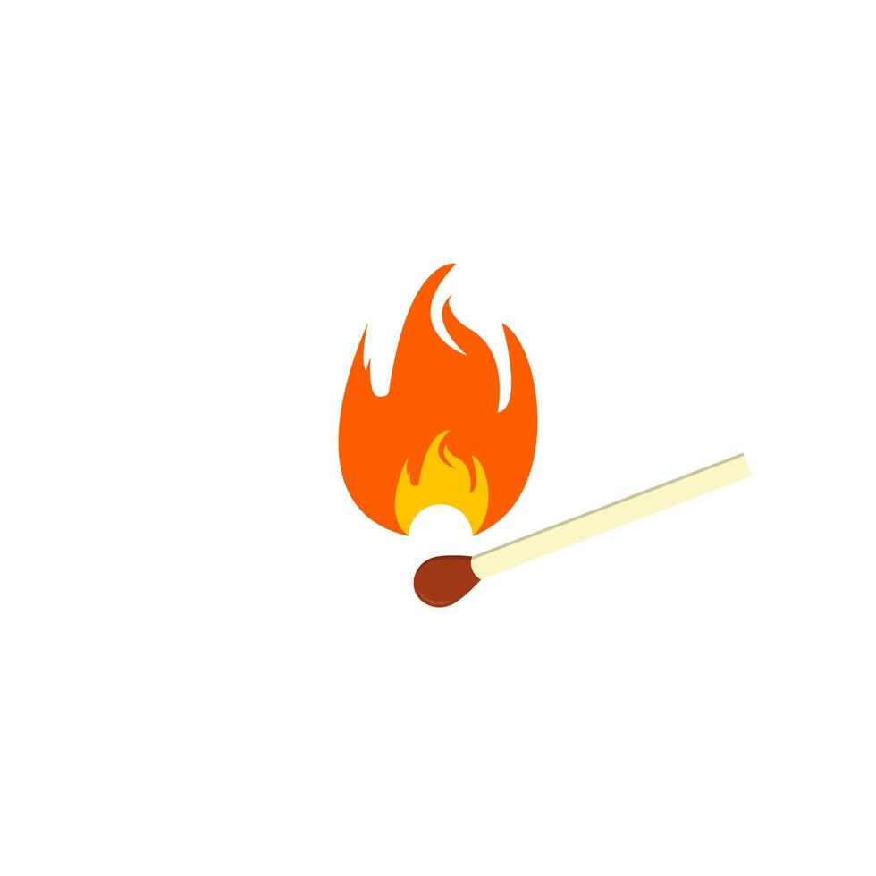 einfaches beleuchtetes Streichholz-Symbol. brennendes Sicherheitsstreichholz. Feuer und Flamme. Vektor
