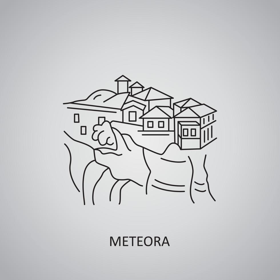 Meteora-Symbol auf grauem Hintergrund. Griechenland, Thessalien. Liniensymbol vektor