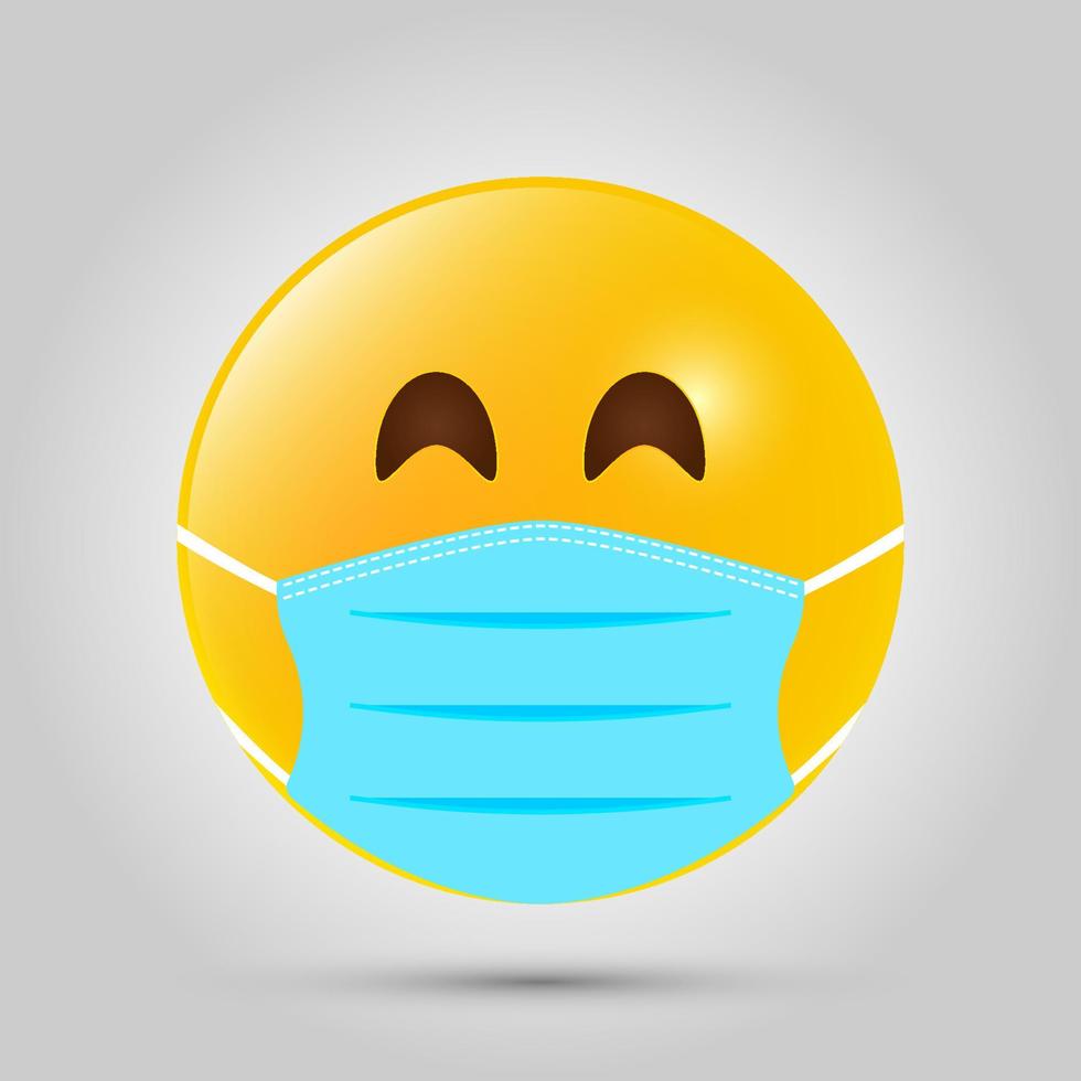 Emoji mit blauer Mundmaske. gelbes Emoji-Symbol auf grauer Vorlage. Vektor-Illustration vektor