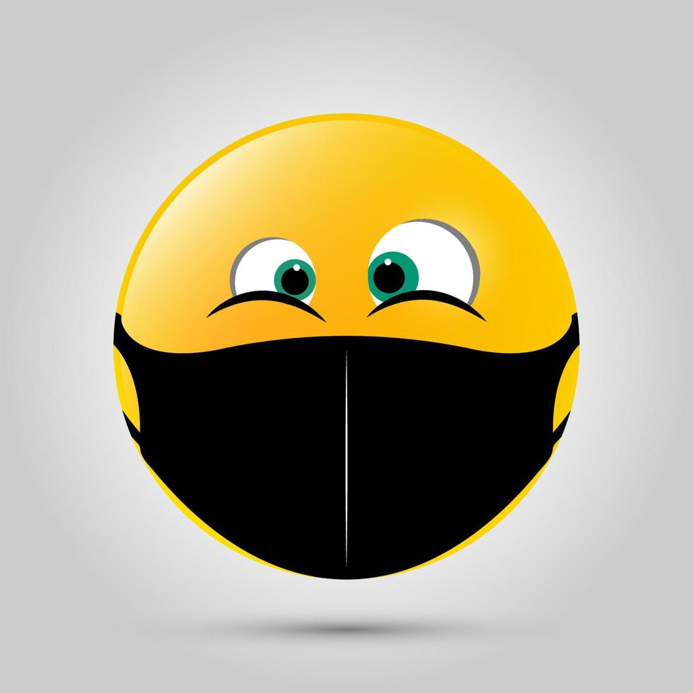 Emoji mit schwarzer Mundmaske. gelbes Emoji-Symbol auf grauer Vorlage. Vektor-Illustration vektor