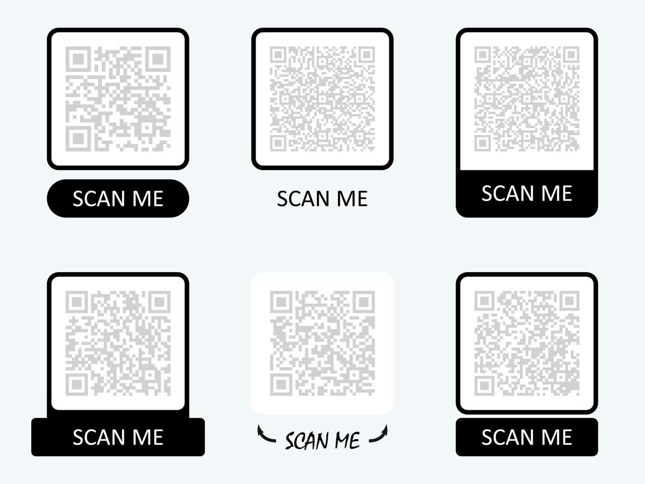 Sammlung scannen Sie mich Vorlage des QR-Codes. verschiedene rahmen für qr-code. Vektor