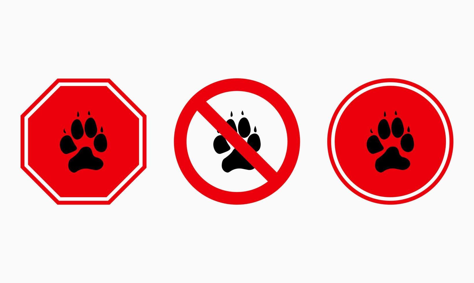 Warnung vor gefährlichen Wildtieren. Pfote-Symbol. Verbotenes Zeichen. Hundeverbotsschild. Vektor