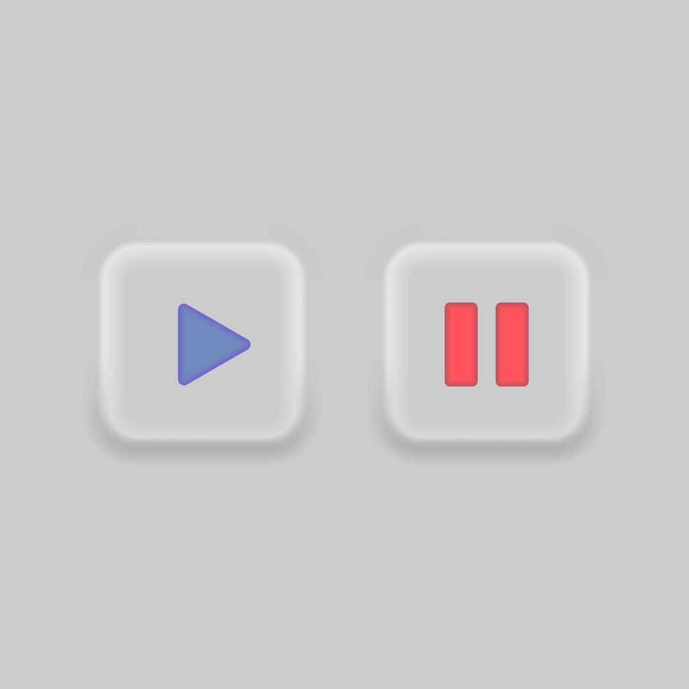 Play-Button-Icon-Design. Neumorphismus. Symbol für Videowiedergabe und Pausentaste. Media-Player-Tastenzeichen vektor