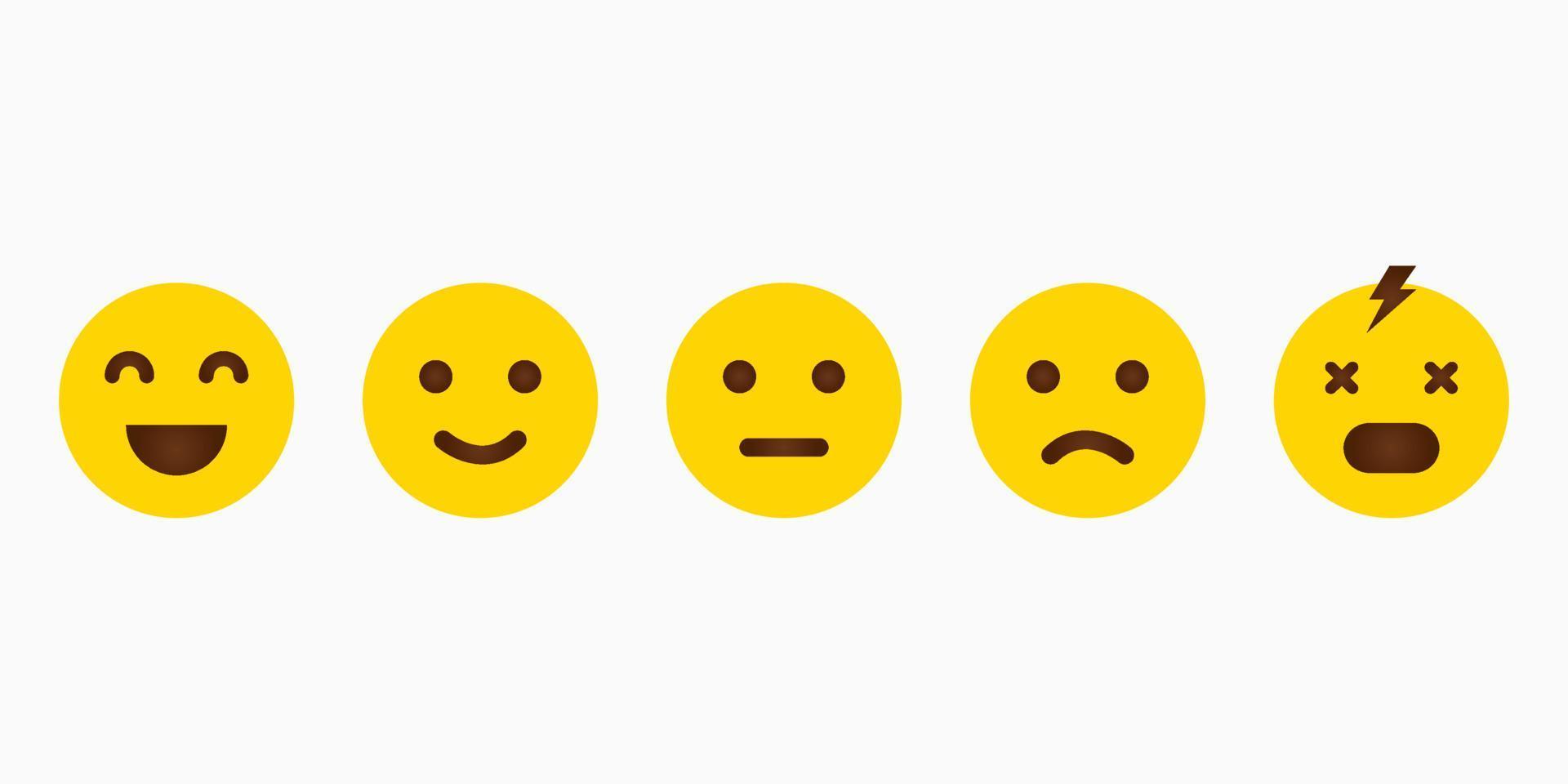 Setzen Sie gelbes Emoji mit verschiedenen Emotionen. Feedback-Emoticon. Lächeln-Symbol. Vektor