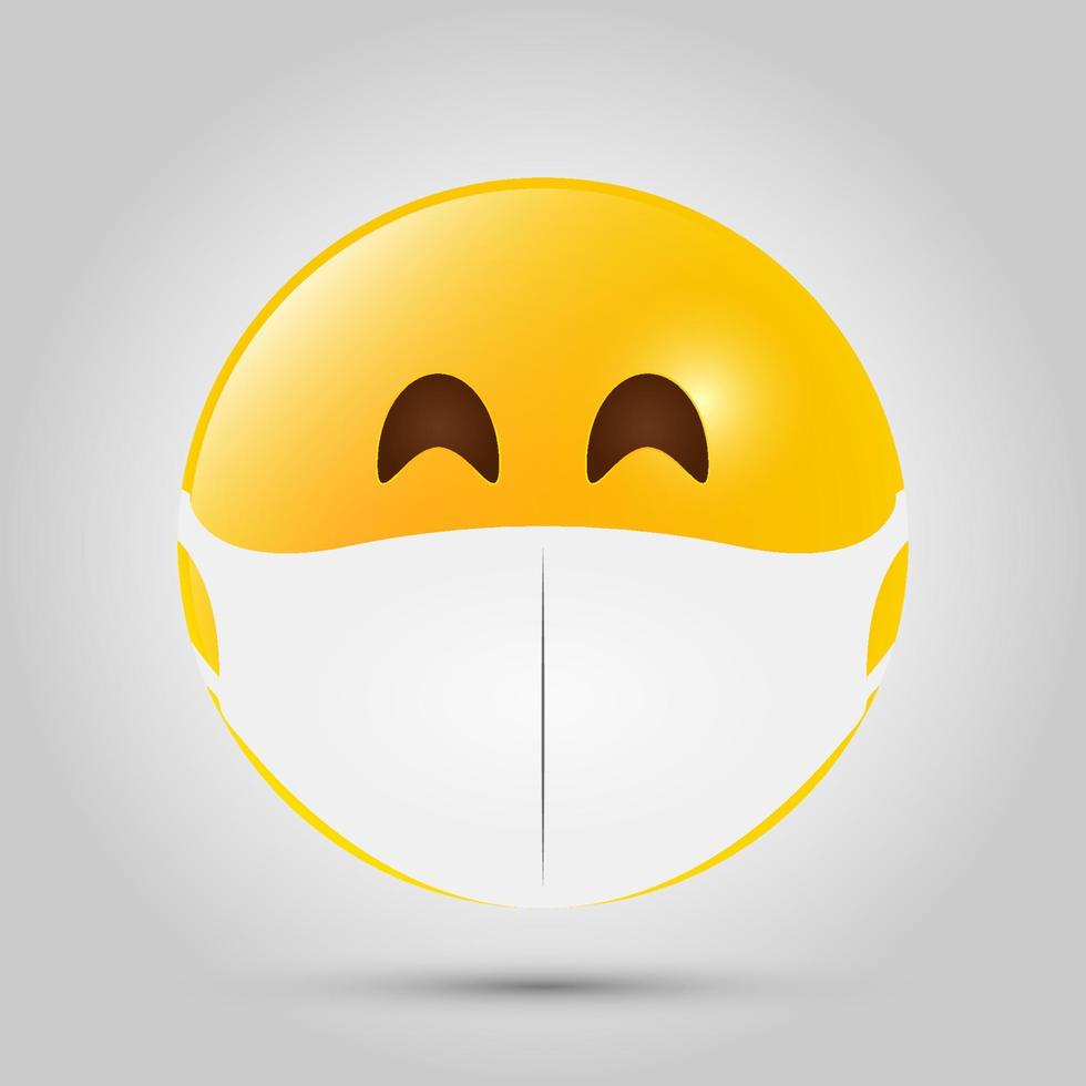 Emoji mit weißer Mundmaske. gelbes Emoji-Symbol auf grauer Vorlage. Vektor-Illustration vektor