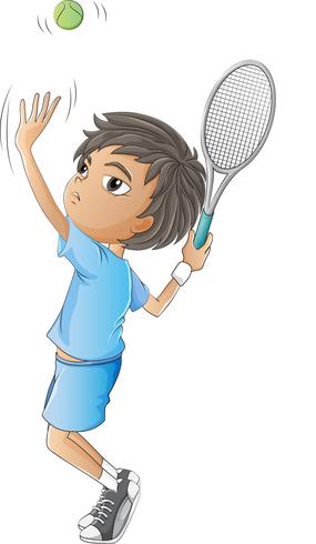 En ung pojke som spelar tennis vektor