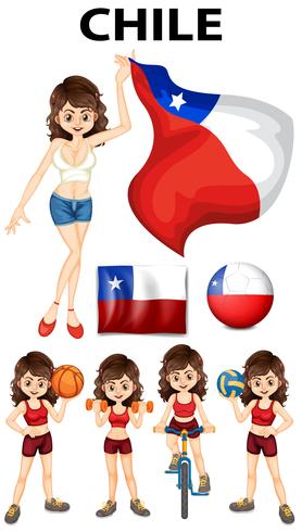 Chile Flagge und Sportlerin vektor