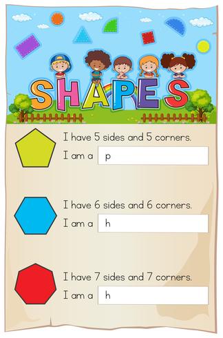 Mathe-Arbeitsblatt für verschiedene Formen vektor