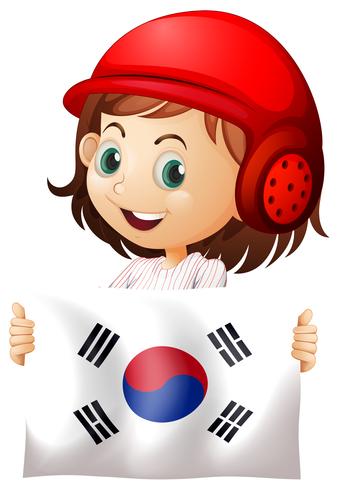 Nettes Mädchen und Flagge von Südkorea vektor