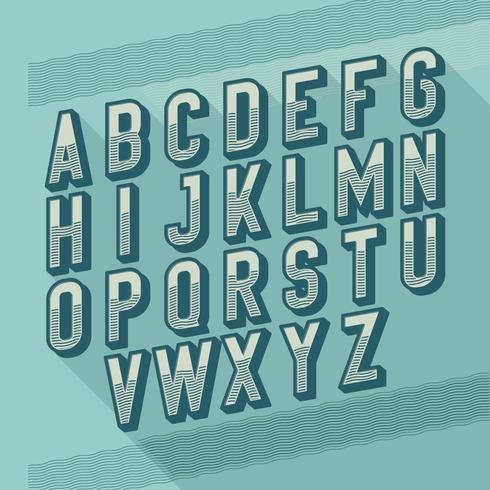 Slanted Vintage Retro 3D Sans Serif Striped Typografi vektor