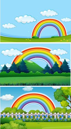 Drei Parkszenen mit Regenbogen vektor