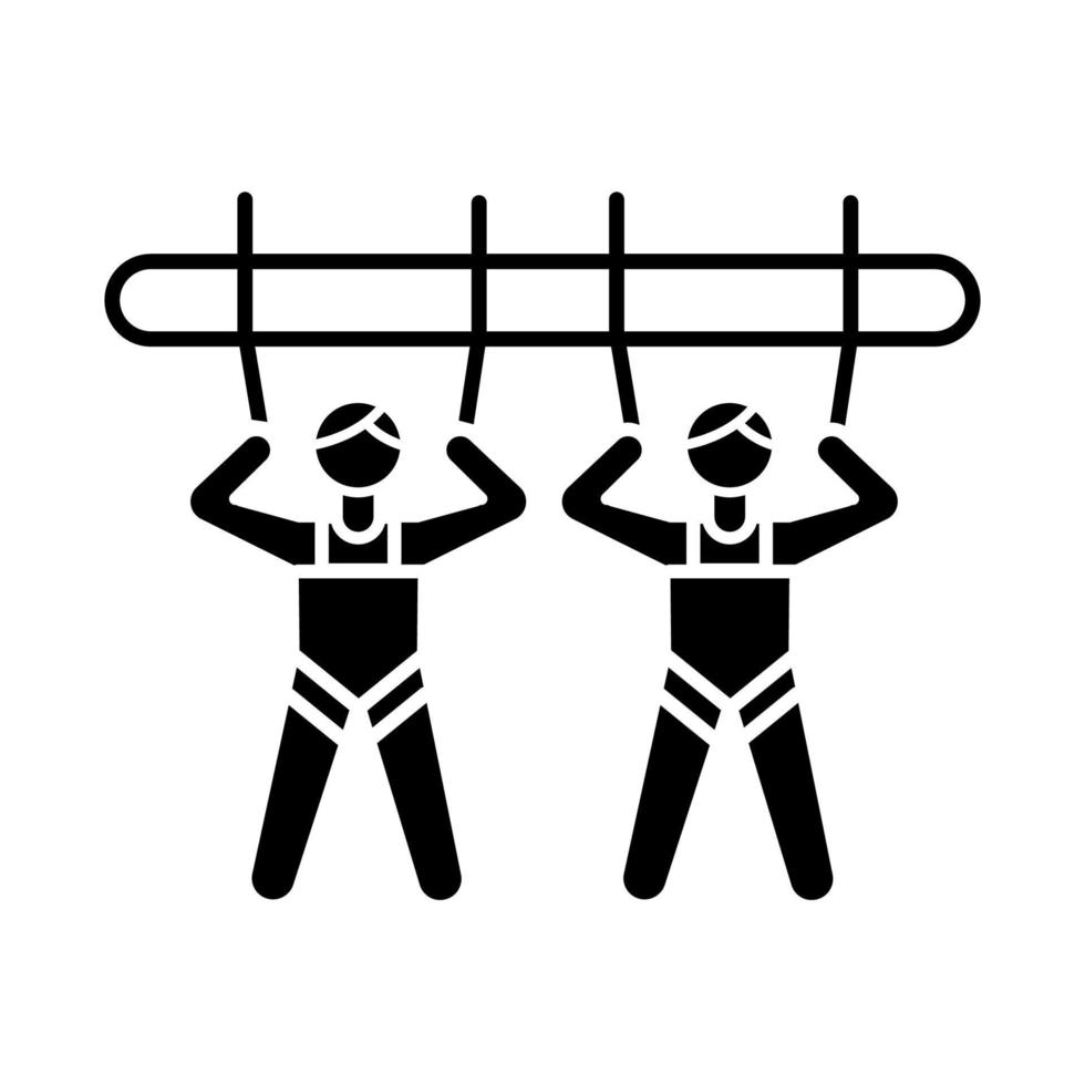 Glyphen-Symbol für Bergriesenschaukel. Vergnügungspark Attraktion. Canyon-Schaukel. Adrenalin Erholung. extreme Aktivität. Silhouettensymbol. negativer Raum. vektor isolierte illustration