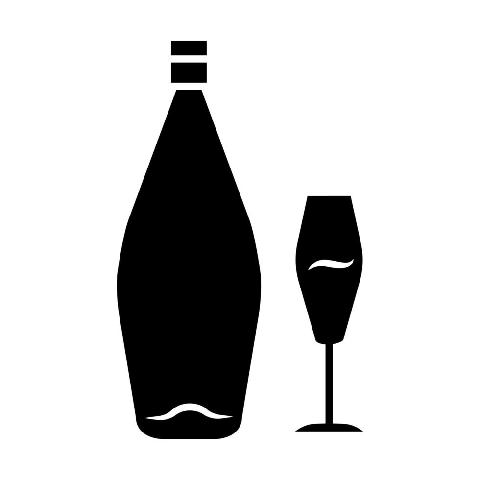 Wein-Glyphe-Symbol. Alkoholbar. Flasche und Weinglas. alkoholisches Getränk. Restaurantservice. Gläser für Desserts Standard-Süßwein. Silhouettensymbol. negativer Raum. vektor isolierte illustration