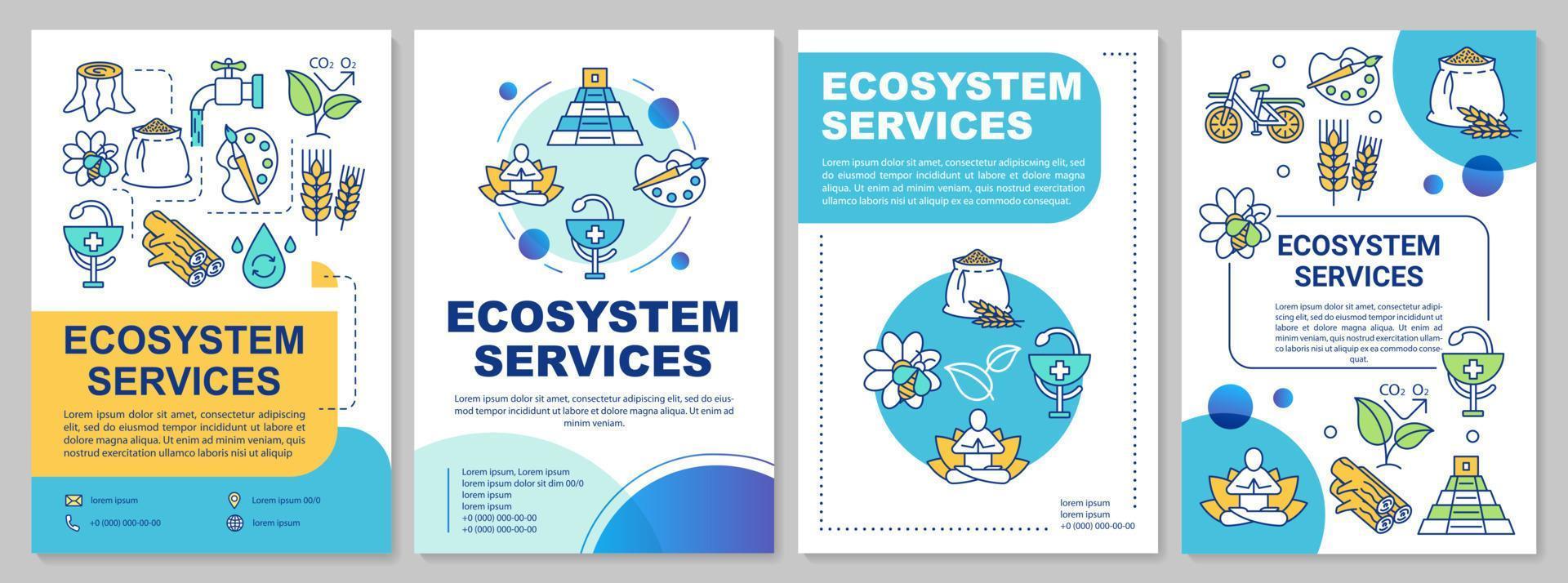 ekosystemtjänster broschyr mall layout. lantbruk. flygblad, häfte, broschyrtryckdesign med linjära illustrationer. vektor sidlayouter för tidskrifter, årsredovisningar, reklamaffischer