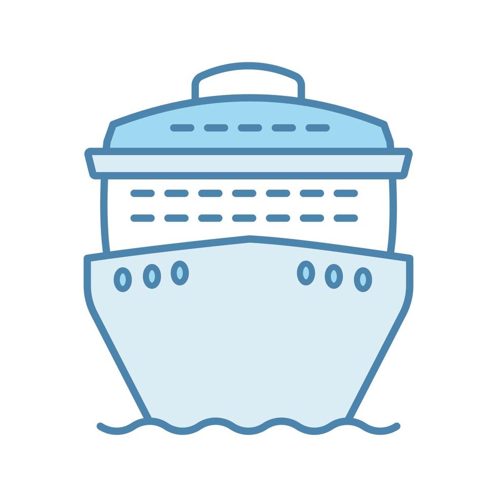 Farbsymbol für Kreuzfahrtschiffe in der Vorderansicht. Kreuzfahrtschiff. Boot, Kreuzfahrtschiff, Fähre. Wassertransport. Sommerreise. isolierte vektorillustration vektor