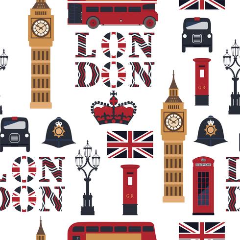 Vektor nahtlose britische Muster. London Symbole und Sehenswürdigkeiten