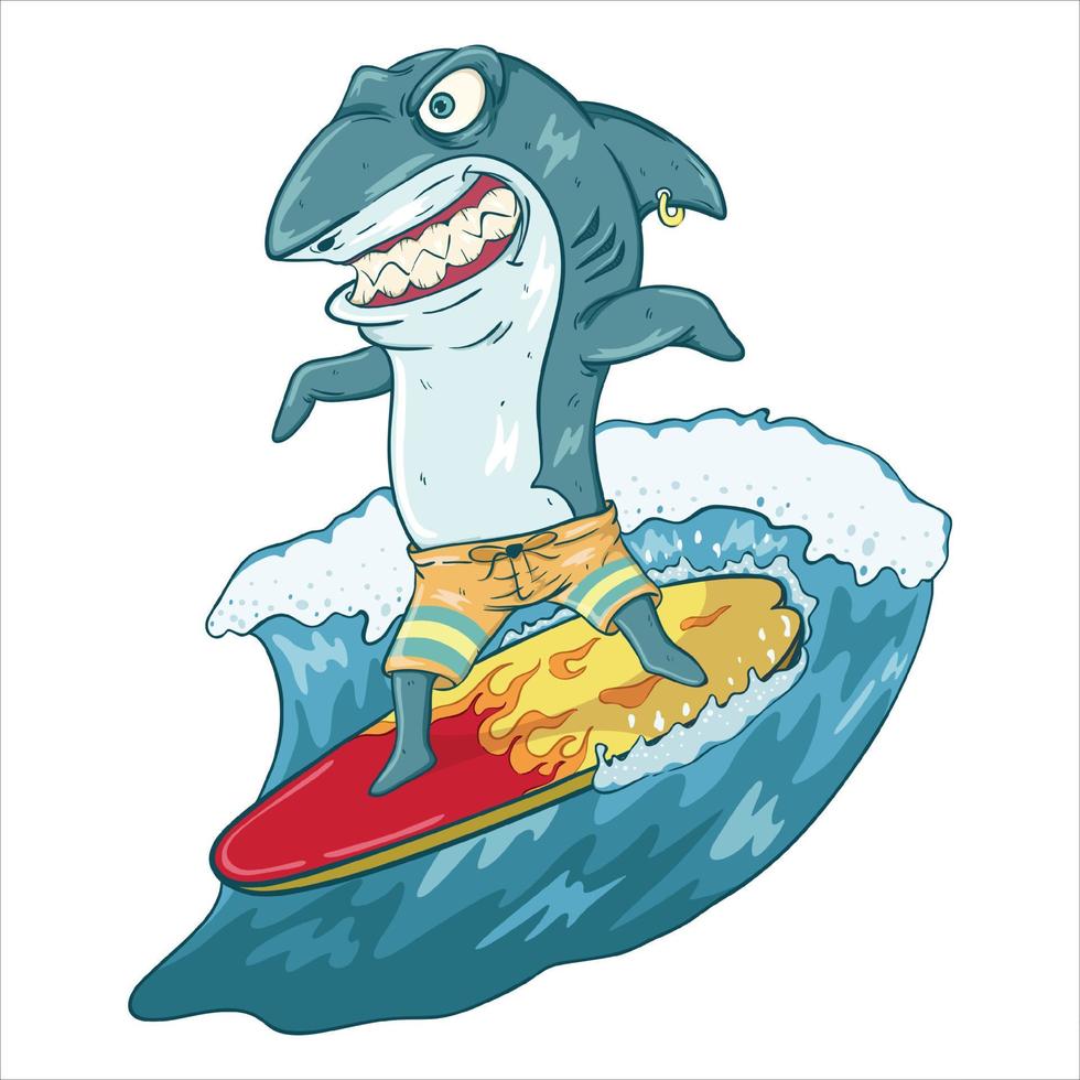 lustiger Surfhai auf der Welle vektor