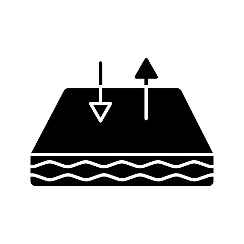 ventilerande madrass glyfikon. spjälsängsmadrass med andningsbart täckmaterial. luftcirkulation. siluett symbol. negativt utrymme. vektor isolerade illustration