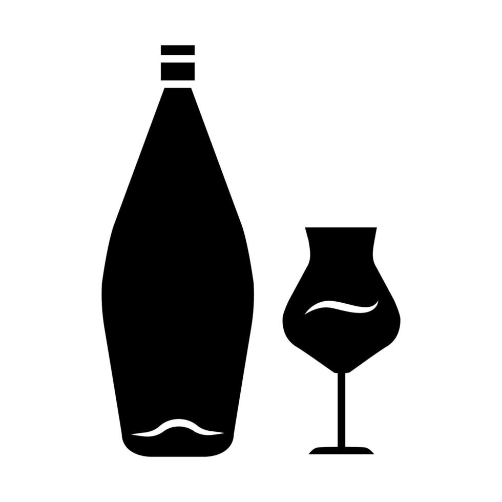 Wein-Glyphe-Symbol. Alkoholbar. Flasche und Weinglas. alkoholisches Getränk. Restaurantservice. glaswaren für dessert madeira wein. Silhouettensymbol. negativer Raum. vektor isolierte illustration