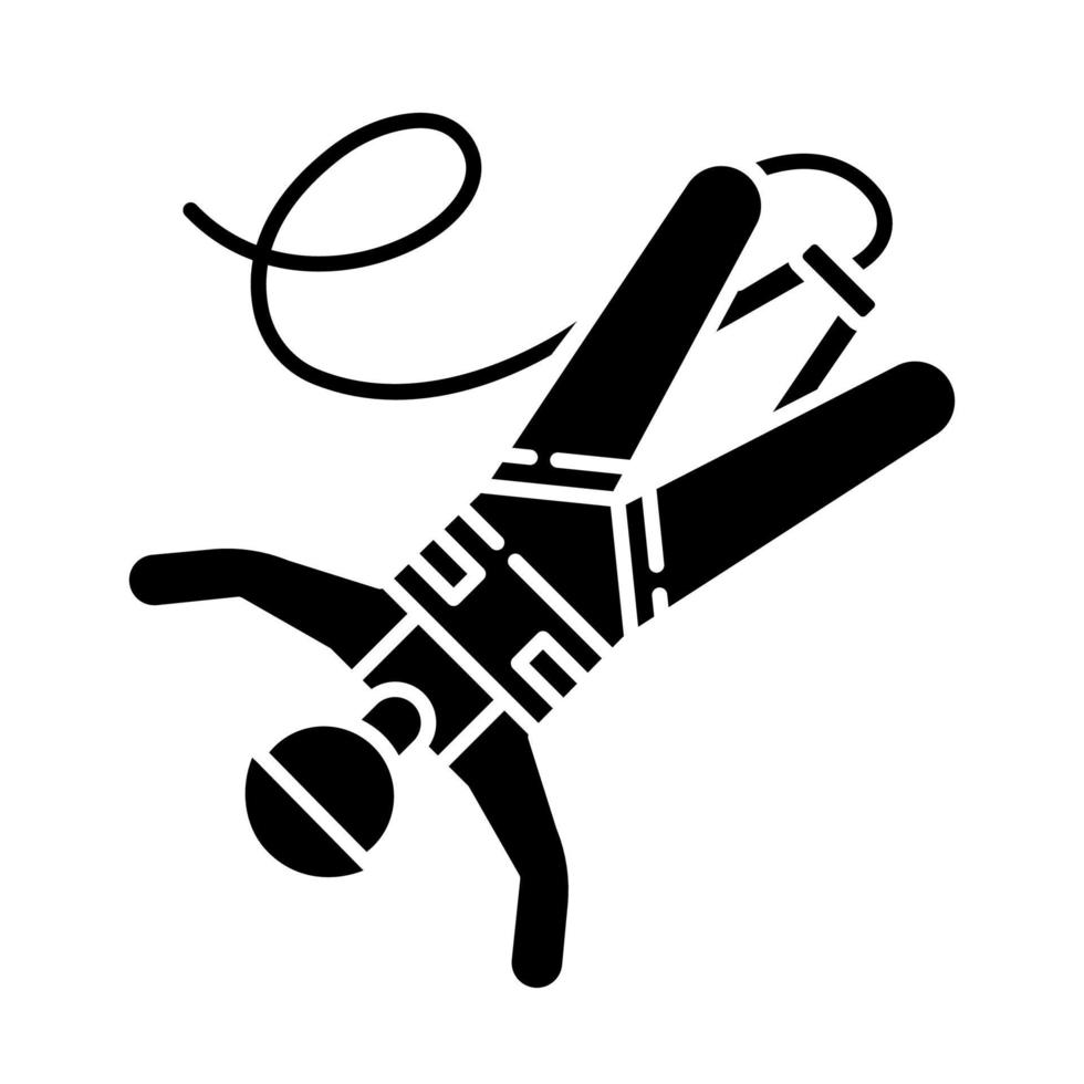 Bungee-Jumping-Glyphe-Symbol. Extremsport. Bungee-Jumper herunterfallen. Adrenalin Erholung. riskanter Sprung mit Seil. Silhouettensymbol. negativer Raum. vektor isolierte illustration