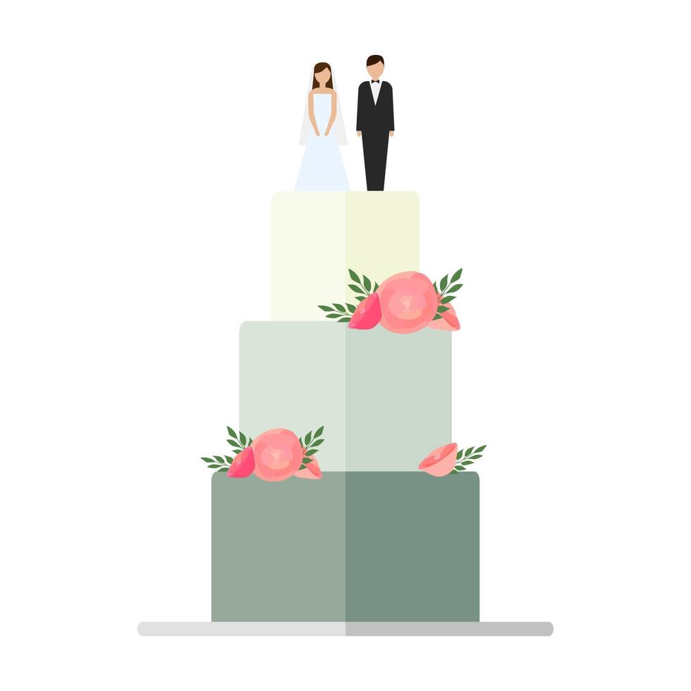 Hochzeitstorten mit Blumenschmuck isoliert auf weißem Hintergrund. vektor