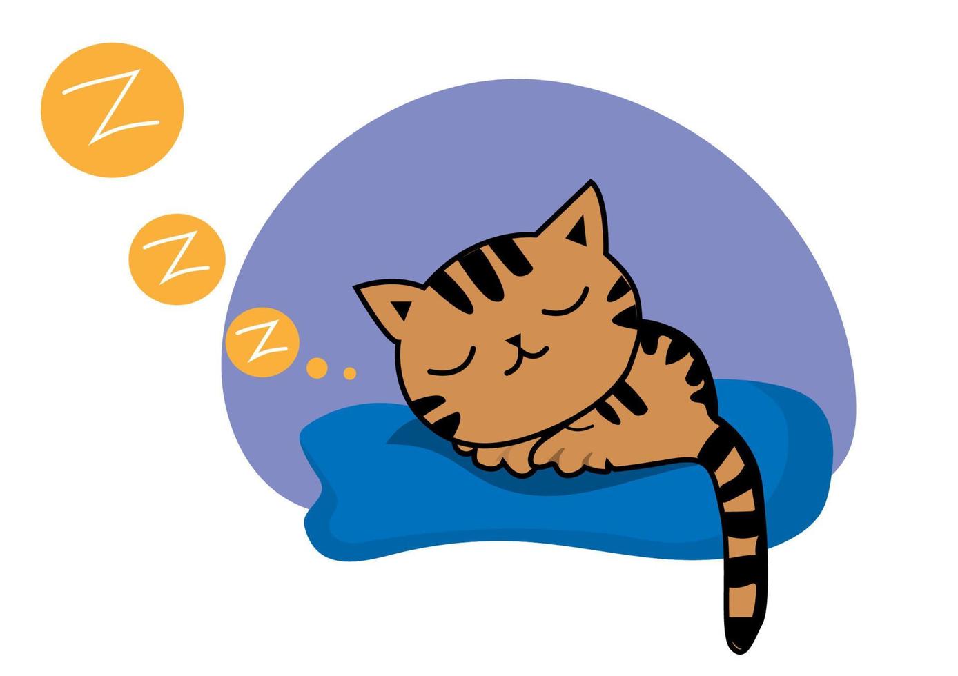 schwarzbraun gestreifte Fettkatze schläft fest auf einer blauen Matratze. vektorisoliertes Design für Online-Kommunikation in sozialen Netzwerken vektor