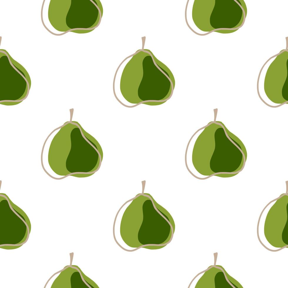 isolerade mat seamless mönster med grön abstrakt päron prydnad. vit bakgrund. dekorativa former. vektor