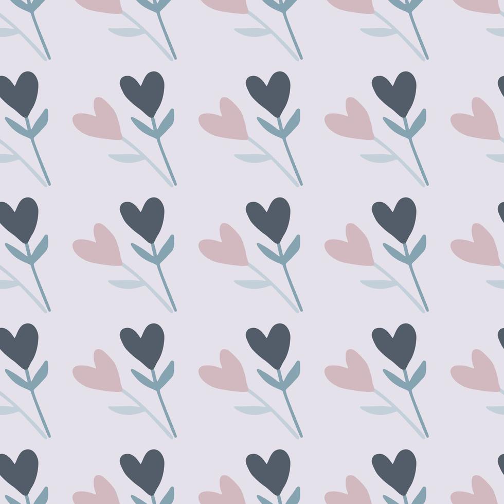 kvistar med hjärta blomma sömlösa doodle mönster. ljusblå bakgrund och pastell marinblå och rosa inslag. vektor