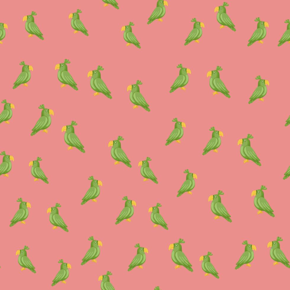 små slumpmässiga gröna papegojor silhuetter sömlösa doodle mönster. pastell rosa bakgrund. enkelt tryck. vektor
