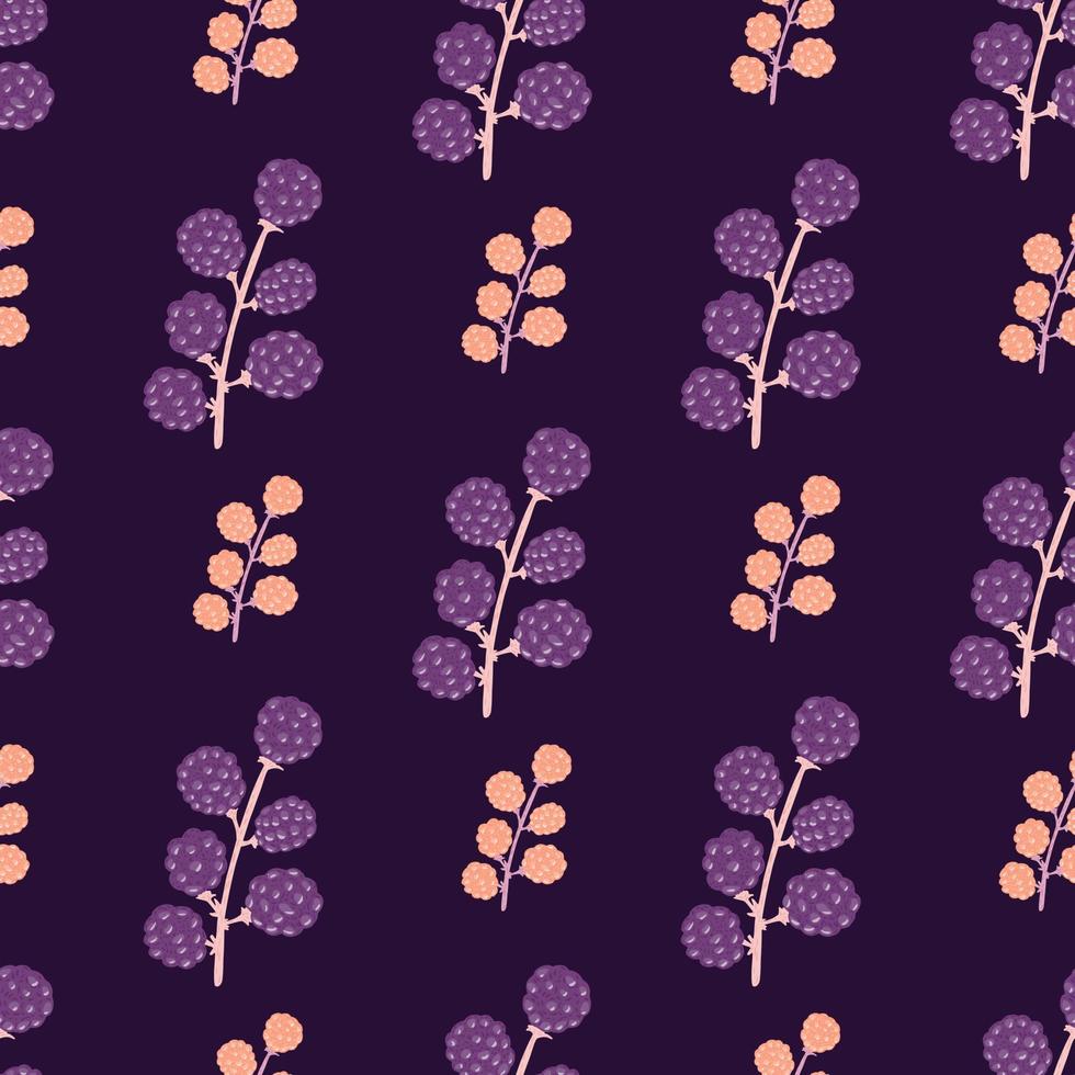 vitamin seamless mönster med doodle blackberry print. lila och orange färgad mat bakgrund. vektor