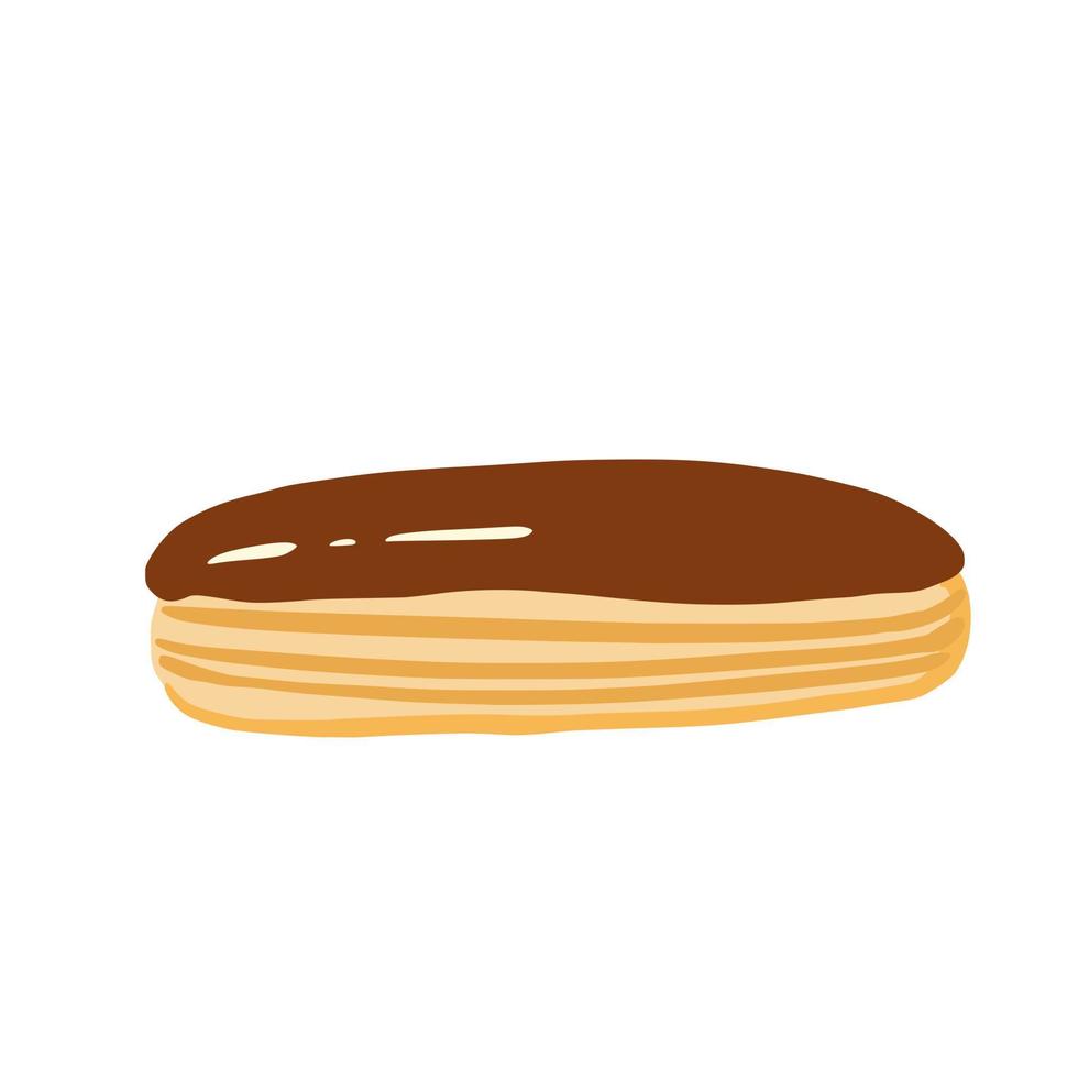 eclair på vit bakgrund. tecknade bageriprodukter med glasyr i stil doodle. vektor