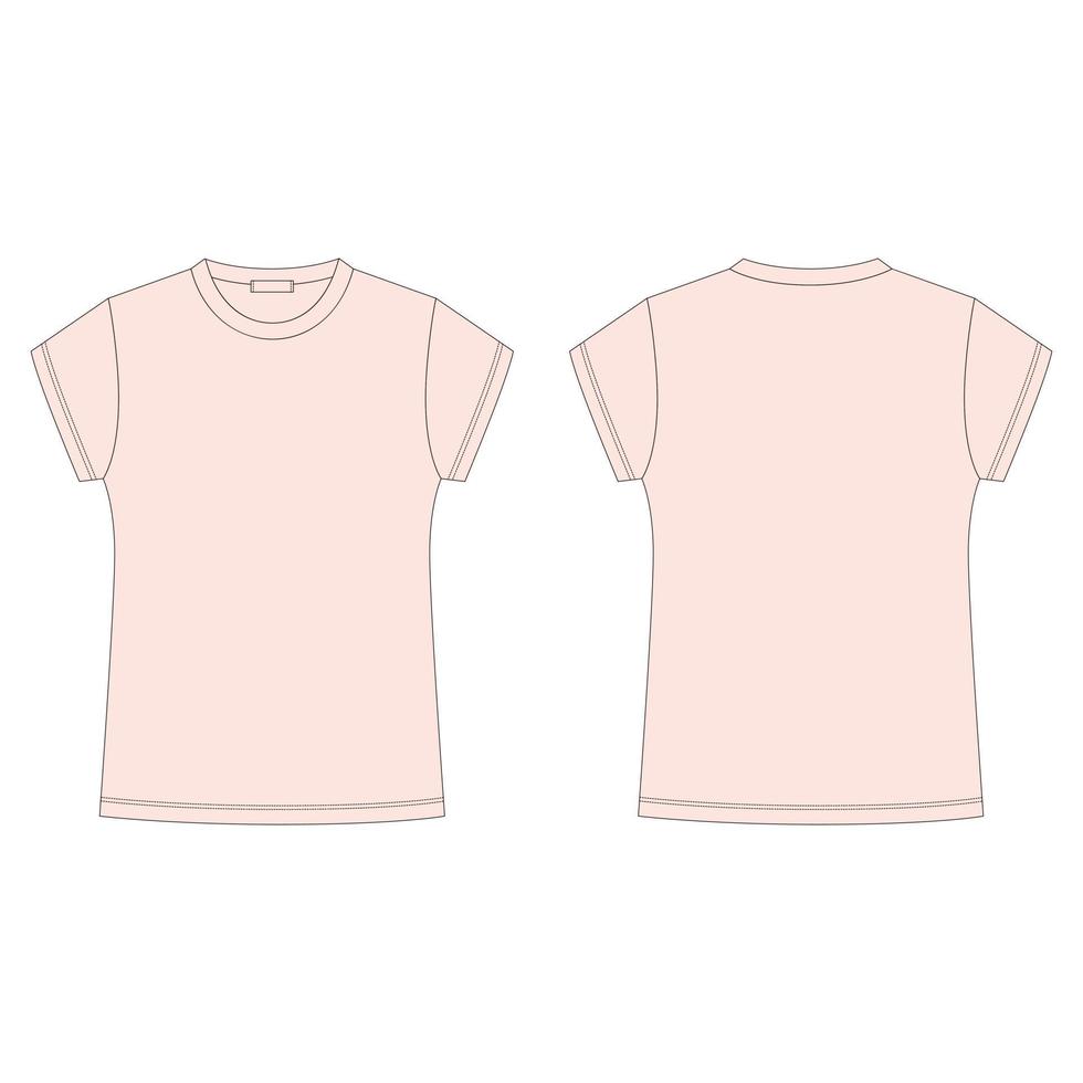 leere Schablone des rosa T-Shirts der Kinder lokalisiert auf weißem Hintergrund. T-Shirt mit technischer Skizze. vektor