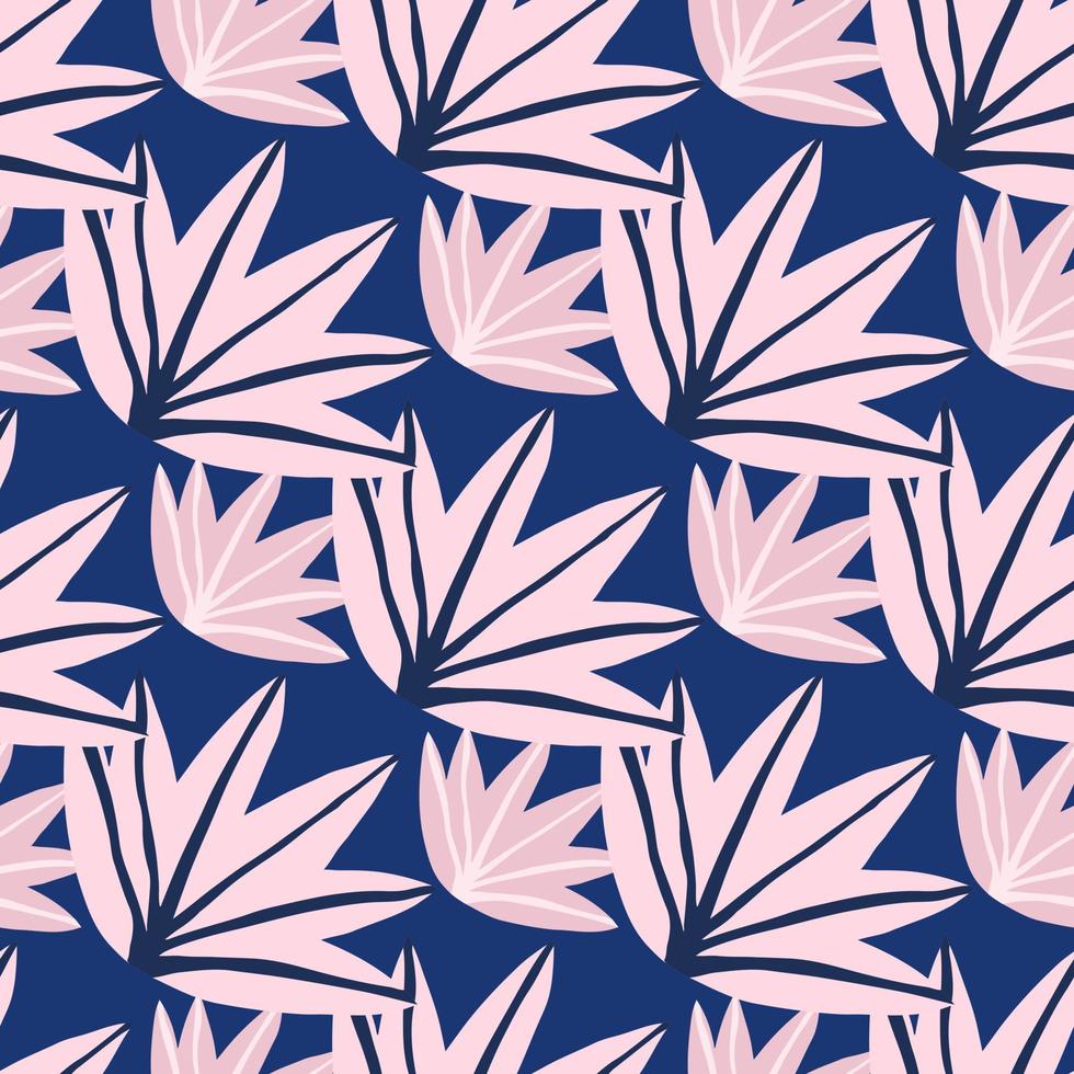 nahtloses muster der zeitgenössischen rosa tropischen blätter auf blauem hintergrund. tropische Palmblatt-Doodle-Vektorillustration. Mode kreatives Design. vektor