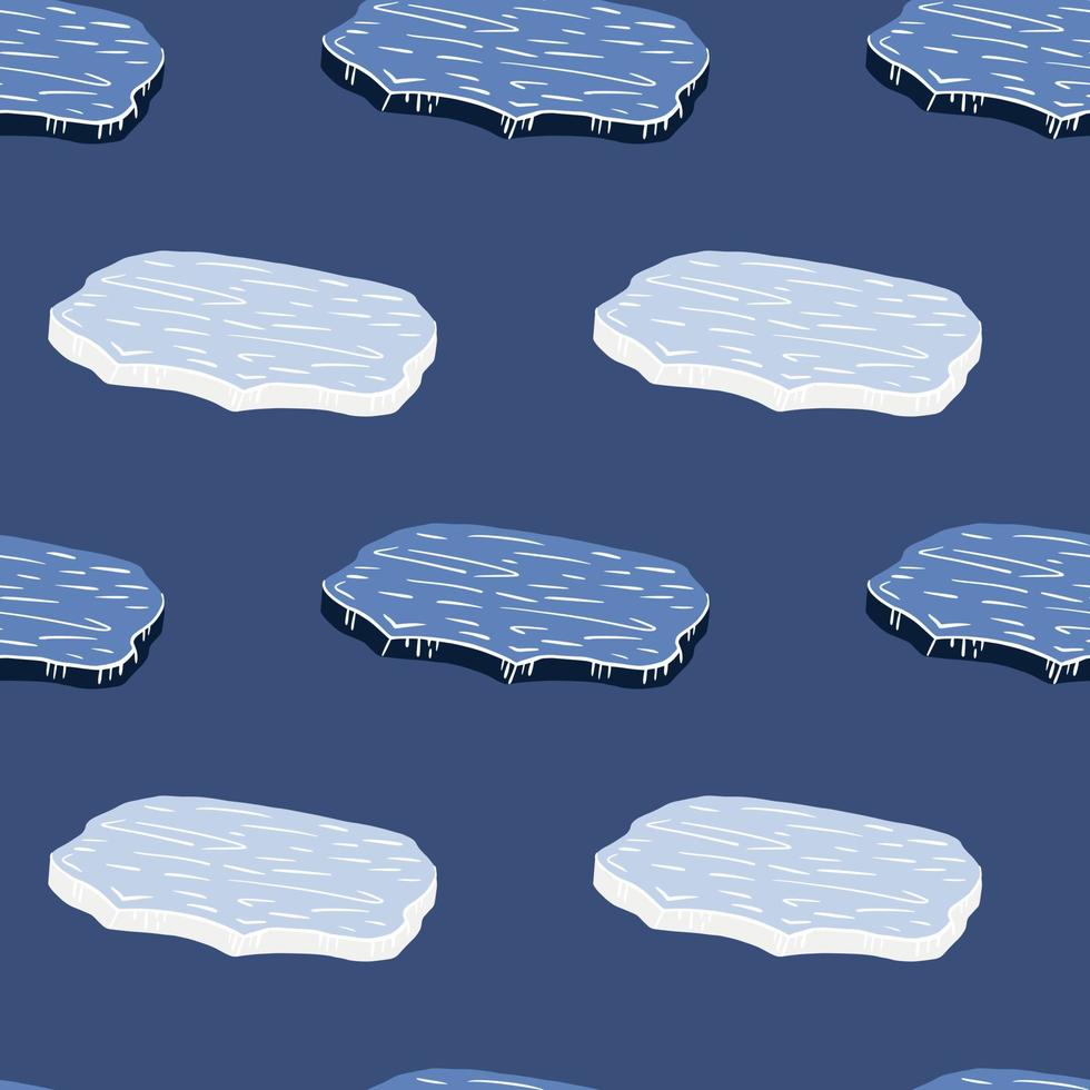Nordantarktisches nahtloses Muster mit Doodle-Cartoon-Eisscholle-Silhouetten. Marineblauer Hintergrund. vektor
