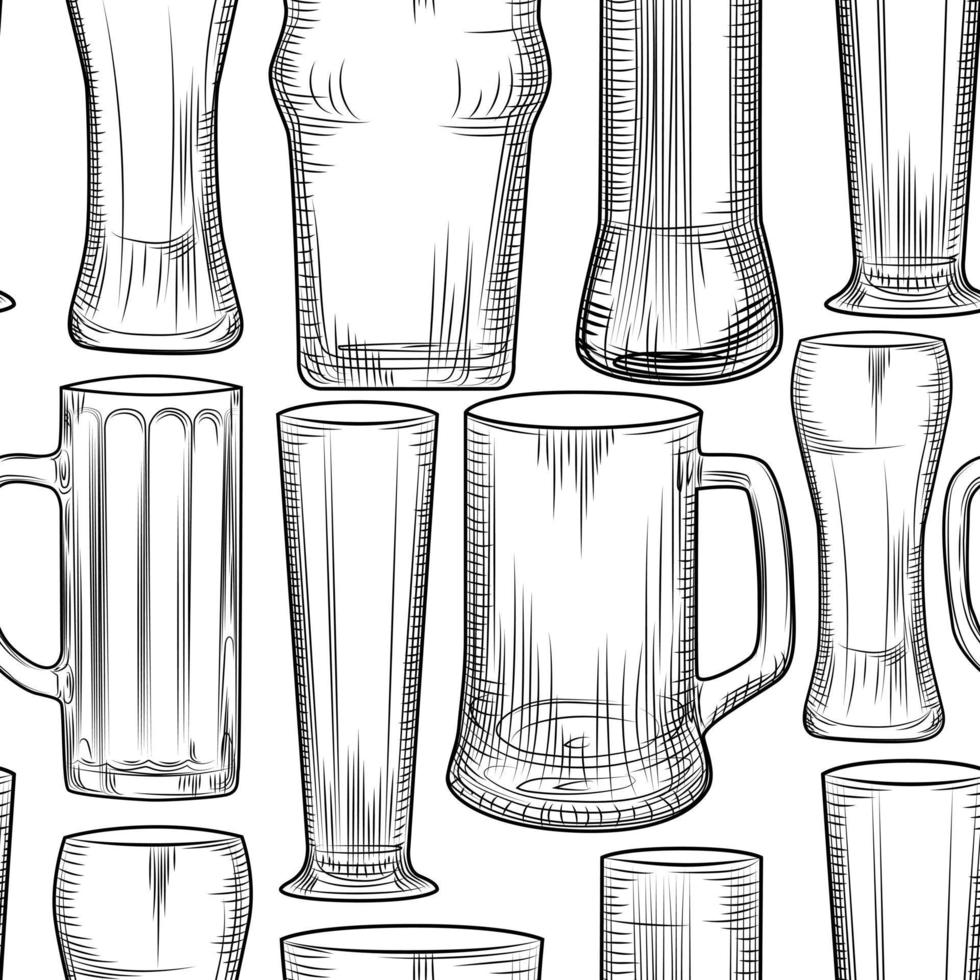 leere Bierkrug Musterdesign. gravur stil. Design von alkoholischen Getränken. vektor