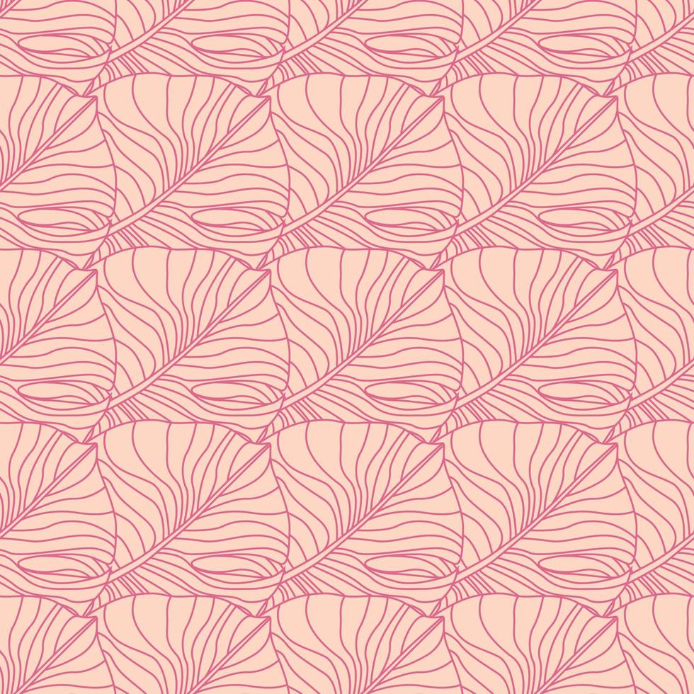 Umriss Monstera Blätter Silhouetten nahtlose stilisierte Muster. tropische pflanzengrafik der rosa palette. einfacher botanischer Druck. vektor