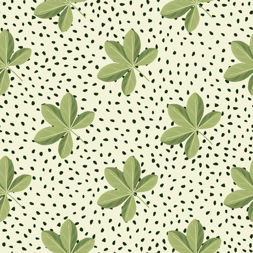 grüne Scheffler-Blumen verzieren nahtloses Gekritzelmuster. weiß gepunkteter Hintergrund. einfacher Stil. vektor