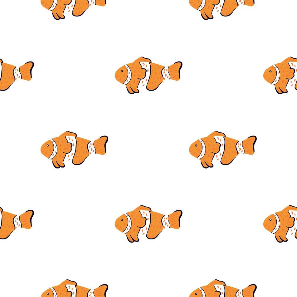 isolerade seamless mönster med orange färgade clown fisk prydnad. vit bakgrund. doodle bakgrund. vektor