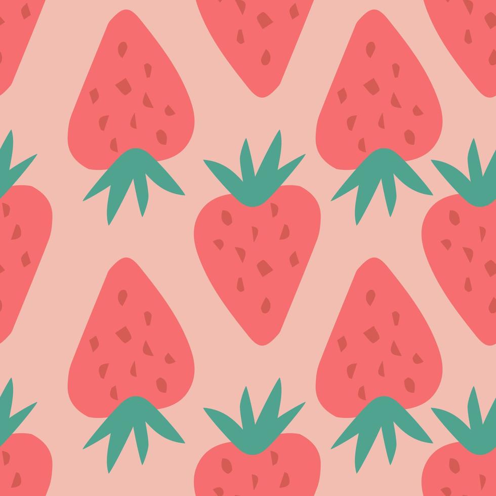geometriska jordgubbar sömlösa mönster. doodle söta bär bakgrund. röda jordgubbar tapet. vektor