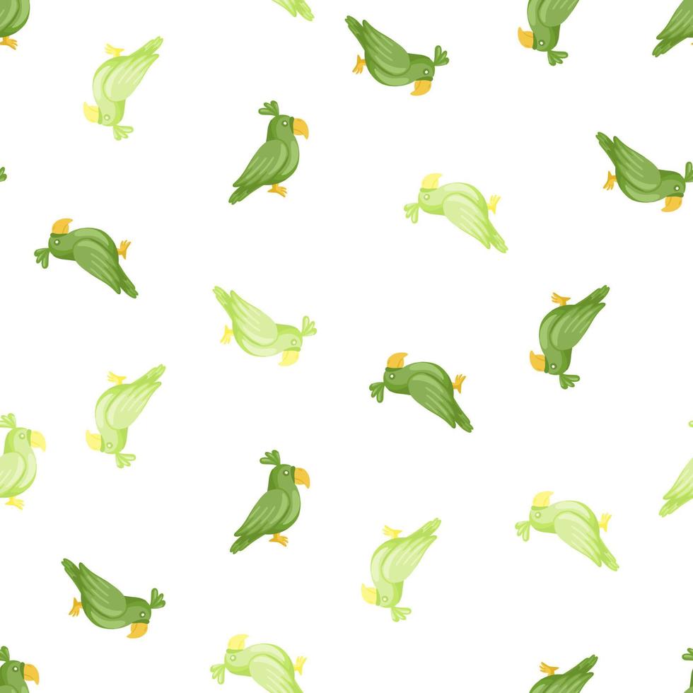 isolerade sömlösa mönster med gröna slumpmässiga papegojor silhuetter. vit bakgrund. fågel prydnad. vektor