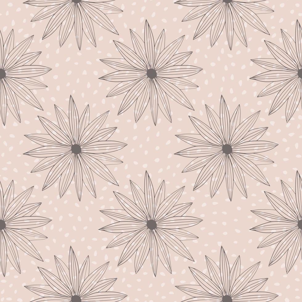 retromönster med svarta blommor på rosa bakgrund med vita prickar. vektor illustration.