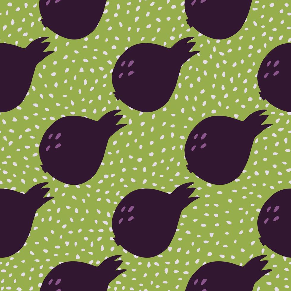 abstrakte Granatapfelfrucht nahtloses Muster auf grünem Hintergrund. Granat-Frucht-Tapete. Doodle-Stil vektor