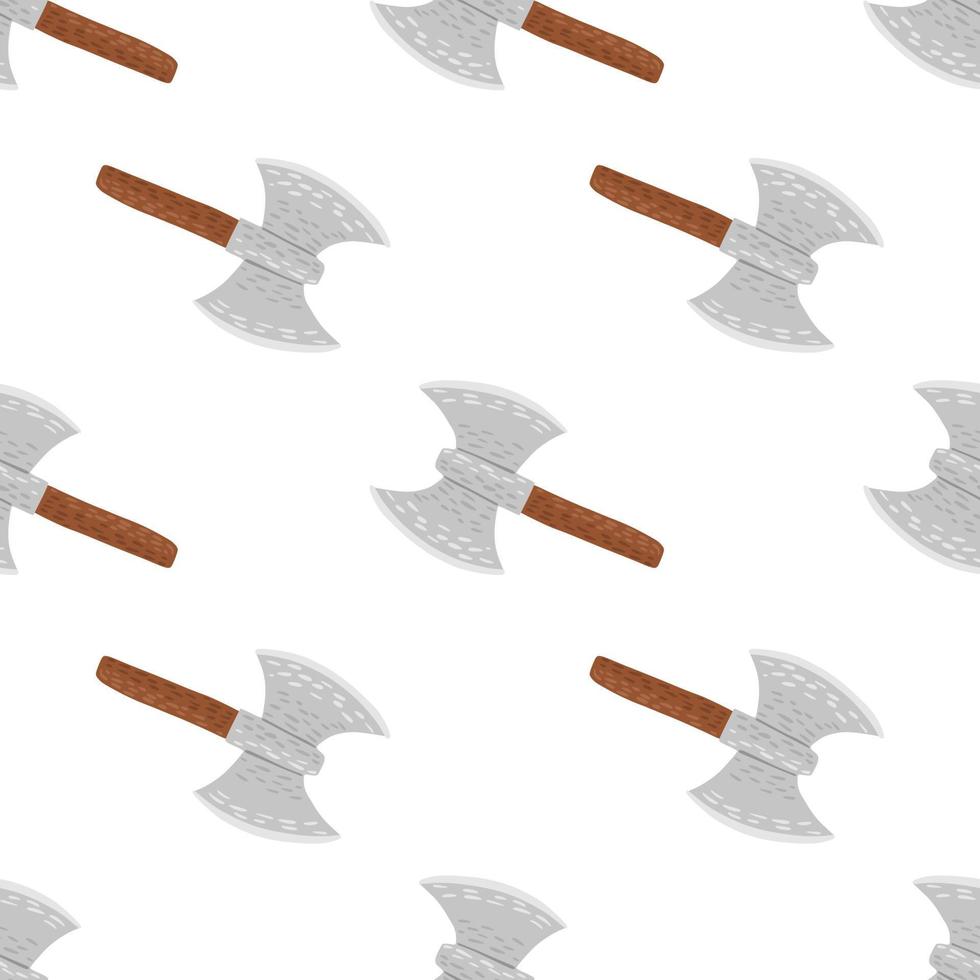 isoliertes einfaches nahtloses muster mit grau- und brauntönen wikingerbeil. Schwedische Rüstungssilhouetten auf weißem Hintergrund. vektor