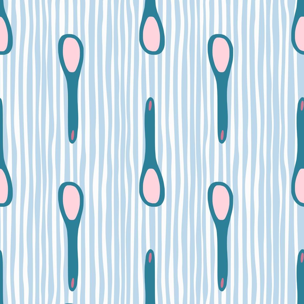 marineblau und rosa gefärbtes kochlöffel-nahtloses muster. Gekritzelverzierung mit blauem gestreiftem Hintergrund. vektor