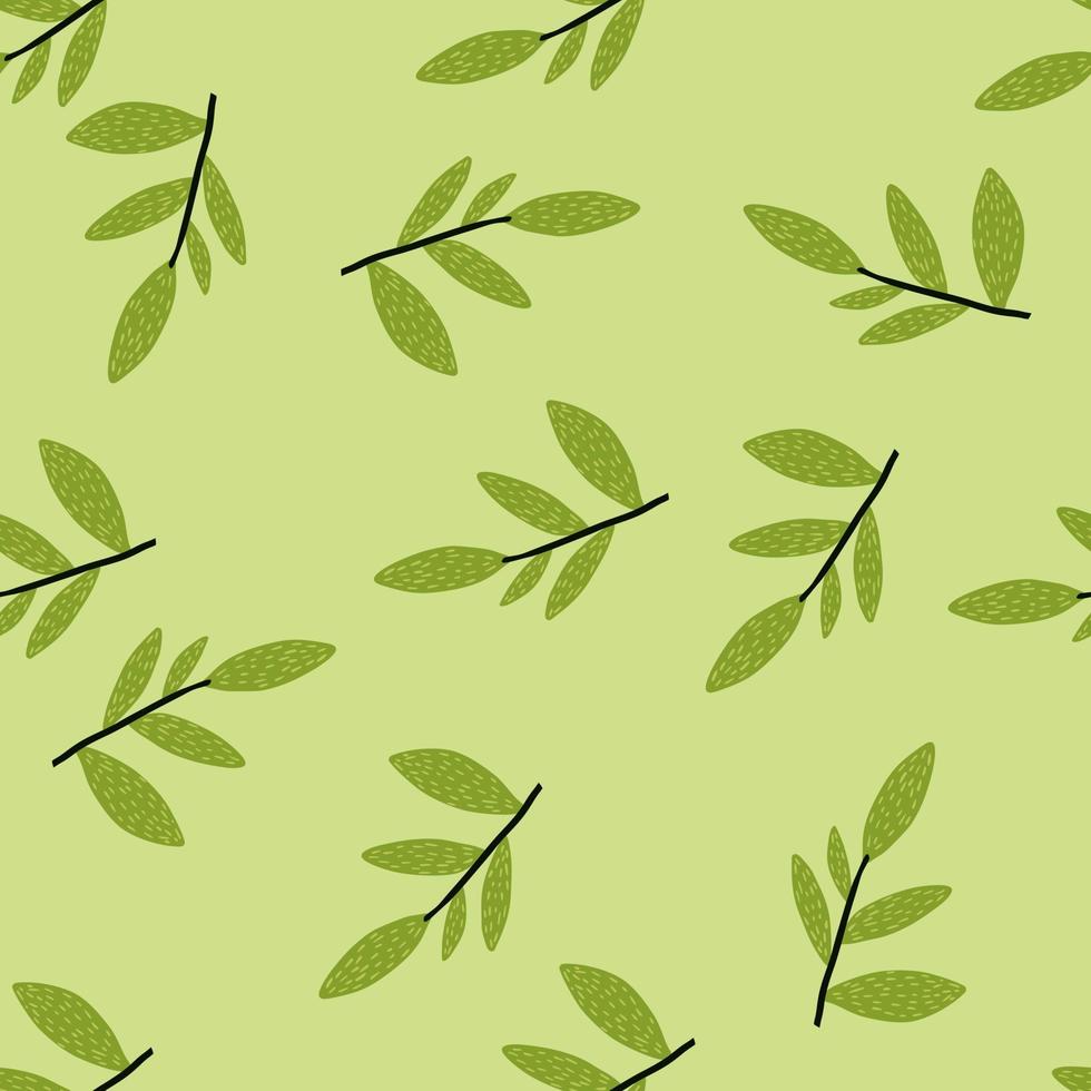 Geometrische Gekritzelzweige mit nahtlosem Muster der Blätter auf grünem Hintergrund. endlose Tapete des dekorativen Vektors dekorativer Frühling. vektor