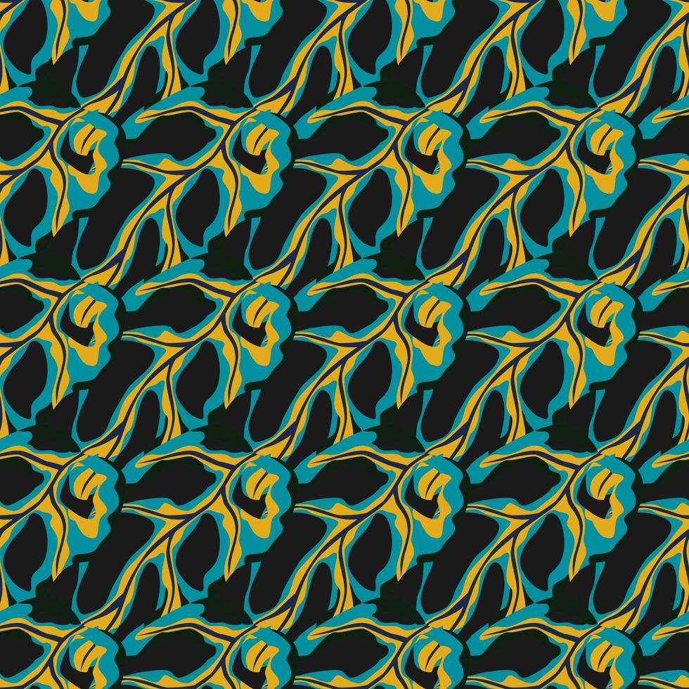 abstraktes, nahtloses botanisches Muster mit Monstera-Ornament. schwarzer und blauer heller Kontrast formt tropische Kunstwerke. vektor